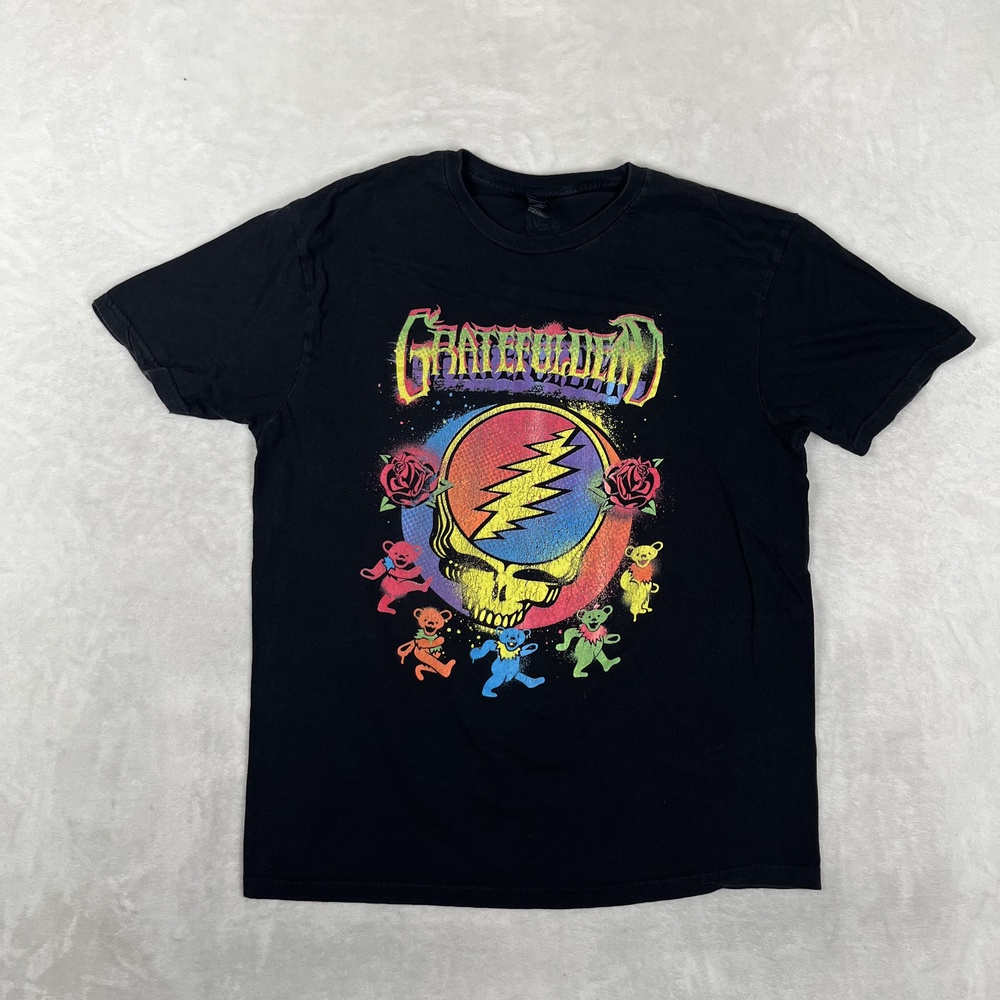 Grateful Dead T-Shirt Mens Large Black Dancing Bears Skull Rainbow Graphic Tee